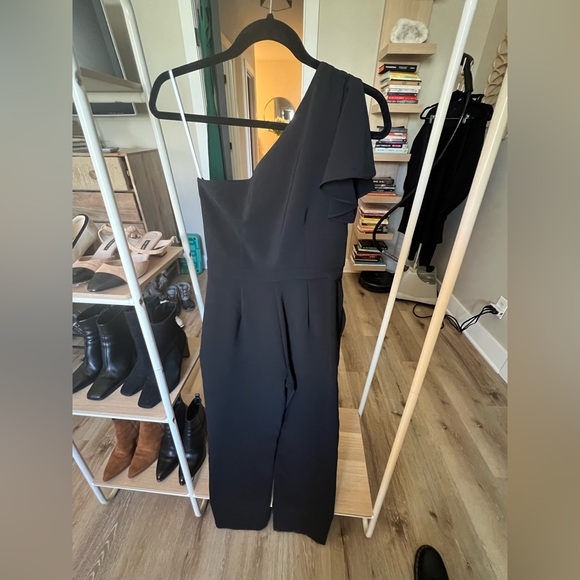 NWTs! Never worn; Marchesa Notte - One - Shoulder Tailored Black Jumpsuit - Picture 5 of 12